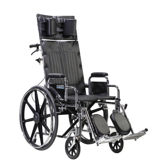 Reclining wheelchair with a headrest on a white background