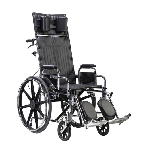 Reclining wheelchair with a headrest on a white background