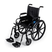 Black wheelchair with footrests on a white background