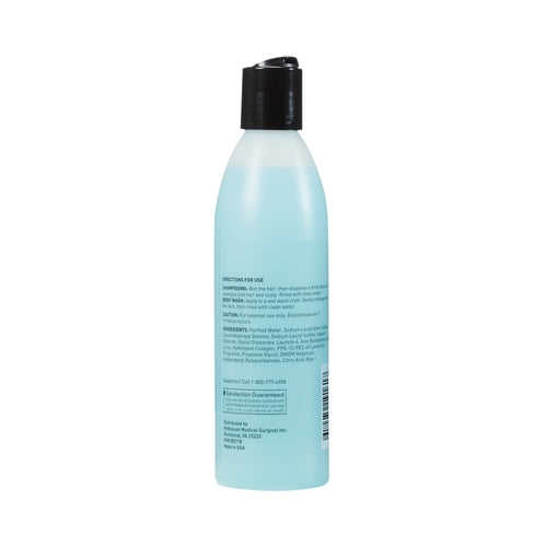 Bottle of shampoo with a black cap on a white background