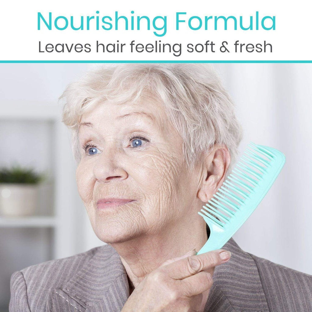 Woman with a comb, promoting a 'Nourishing Formula' for hair care.