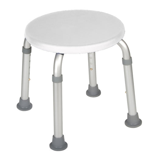 Round shower stool with adjustable height on a white background
