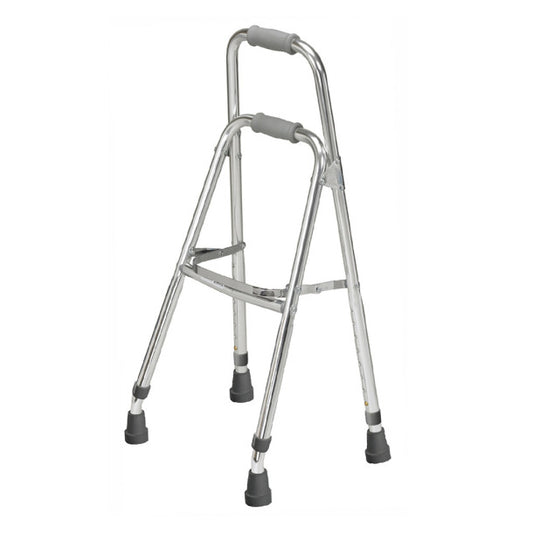 Silver walker with gray handles on a white background