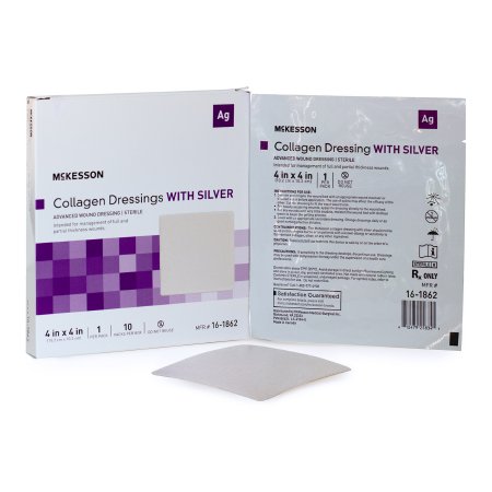 Collagen dressing packaging with silver antimicrobial feature on McKesson brand