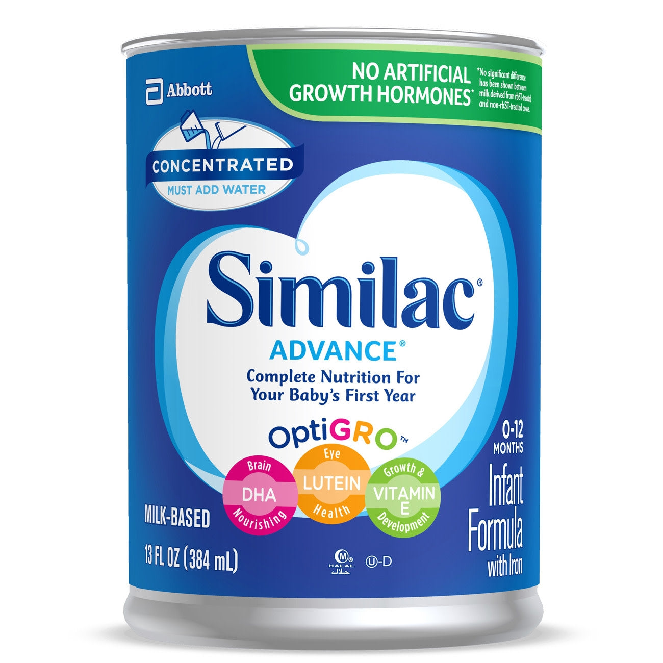 Similac Advance infant formula can with Abbott logo on a white background