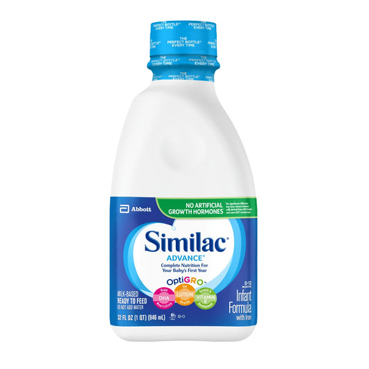 Similac Advance infant formula bottle on a white background