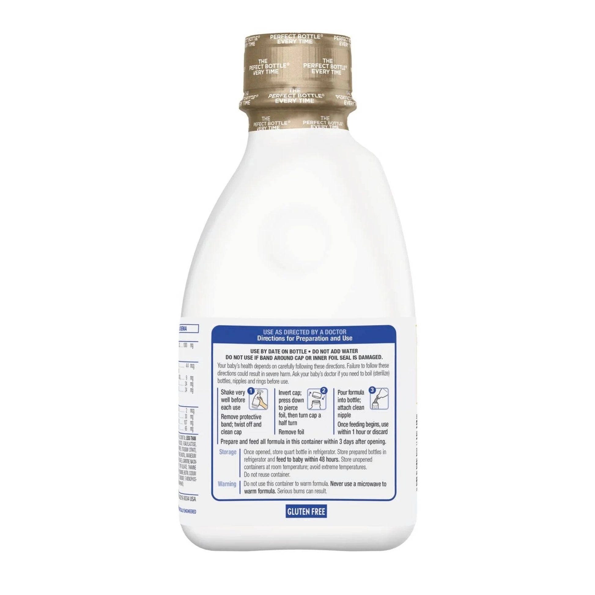 Bottle of formula with a label on a white background