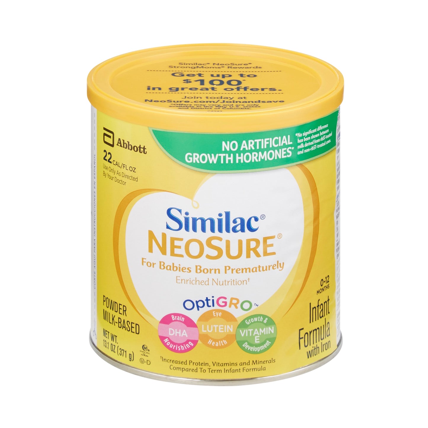 Similac Neosure infant formula canister on a white background