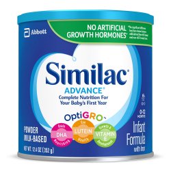 Similac Advance infant formula can with branding and product details.