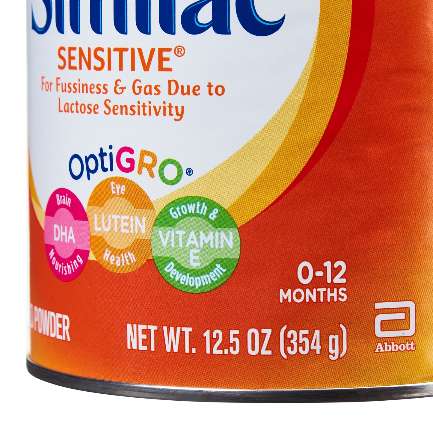 Can of Similac Sensitive baby formula with various health benefits on the label.