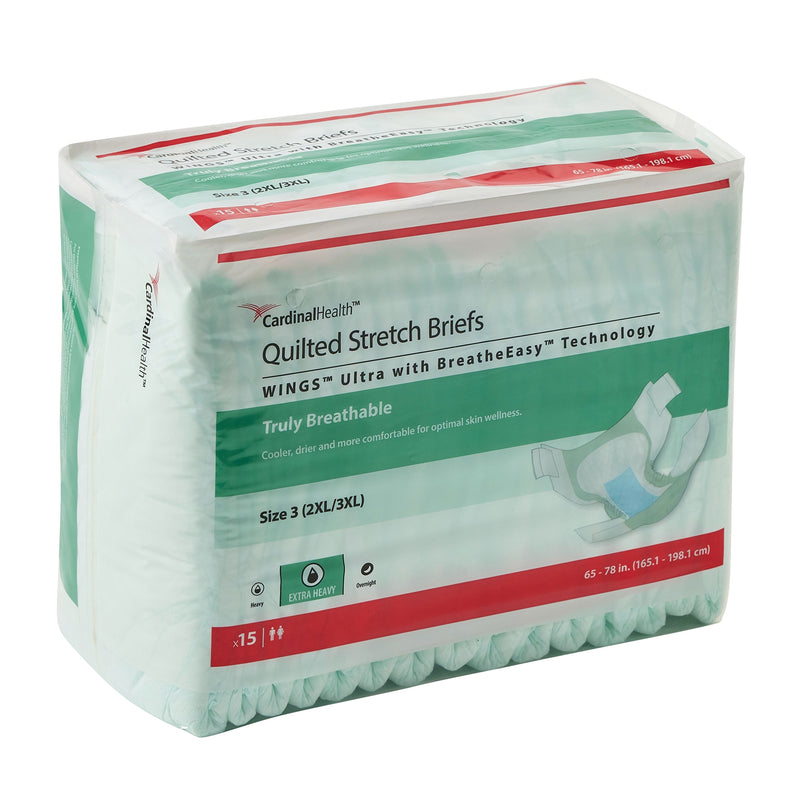 Pack of Cardinal Health Quilted Stretch Briefs on a white background