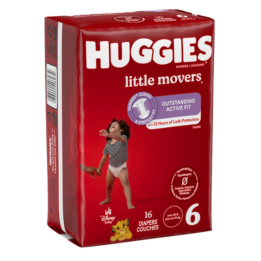 Huggies Little Movers diapers packaging on a white background