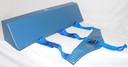 Blue foam wedge with straps on a white background