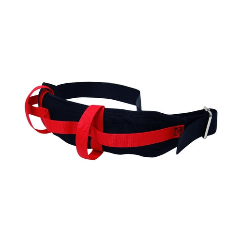 Black and red gait belt on a white background