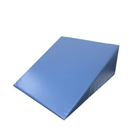 Blue wedge-shaped foam pillow on a white background