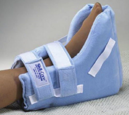 Blue foam cast on a foot with a visible brand label against a neutral background