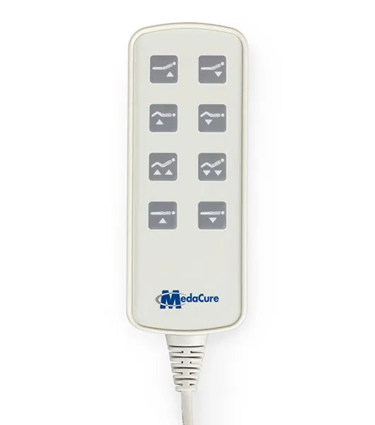 Control panel with buttons and 'MedaCure' branding on a white background