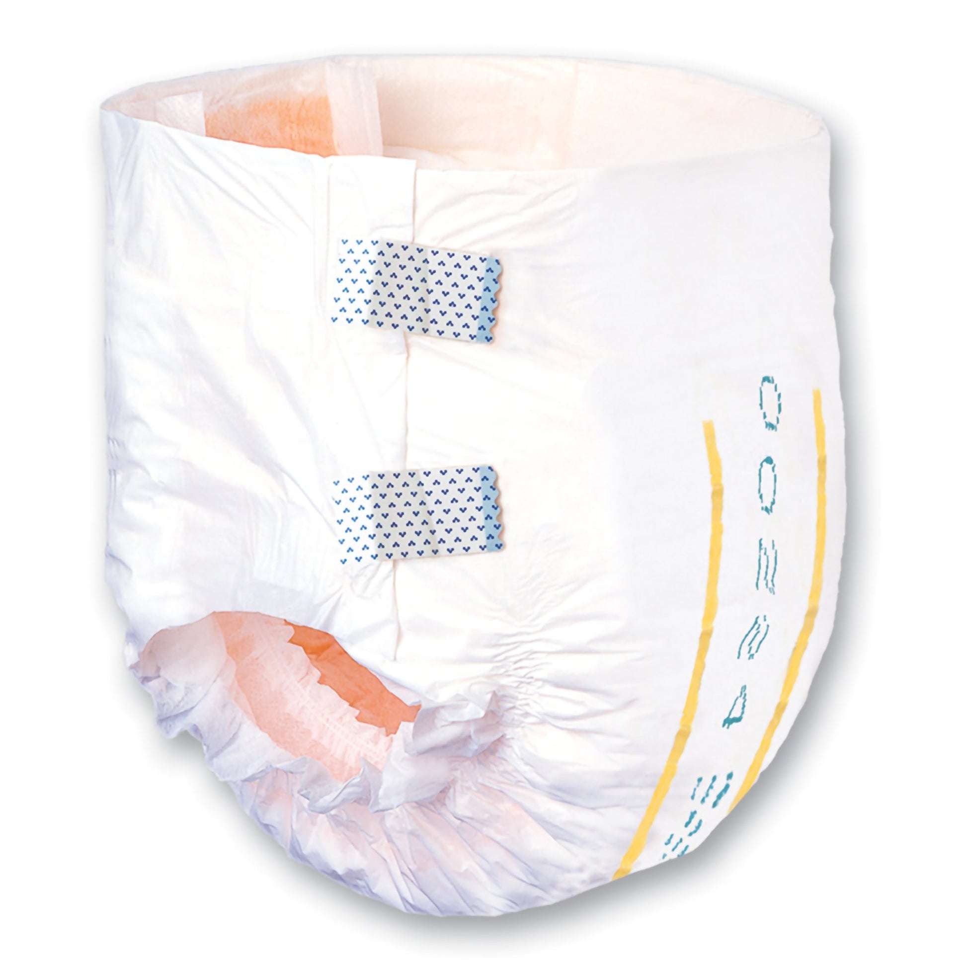 White diaper with printed design on a white background