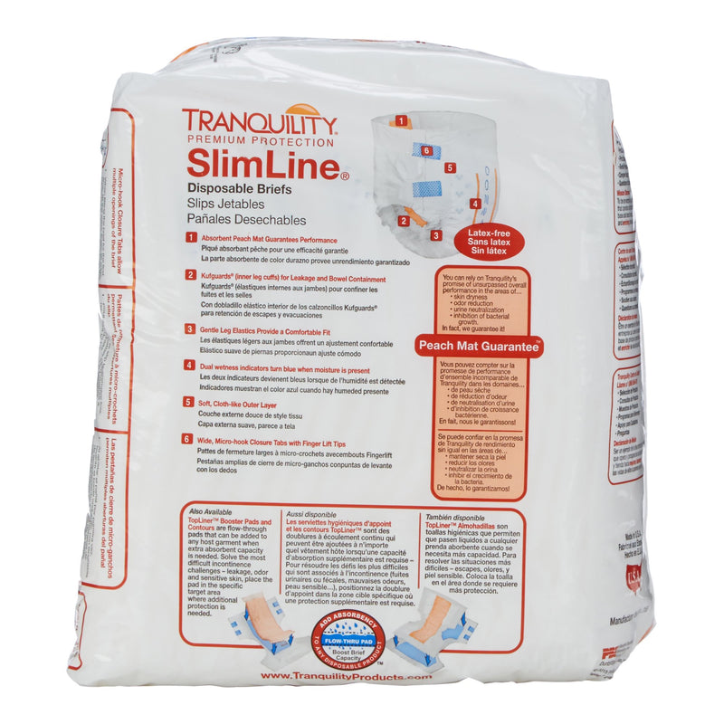 Package of Tranquility SlimLine disposable briefs on a white background