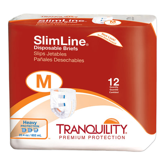 Package of SlimLine disposable briefs by Tranquility on a white background