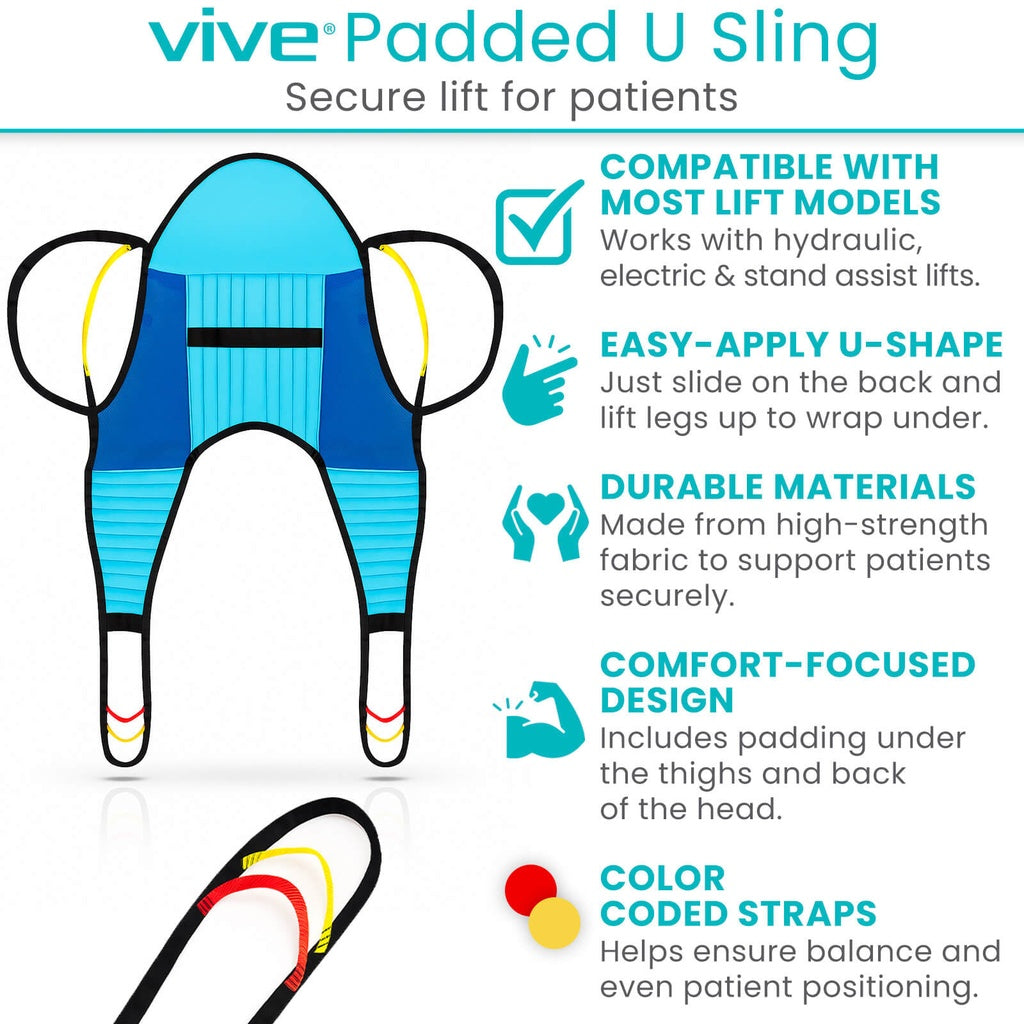 Vive Padded U Sling with features listed on a white background