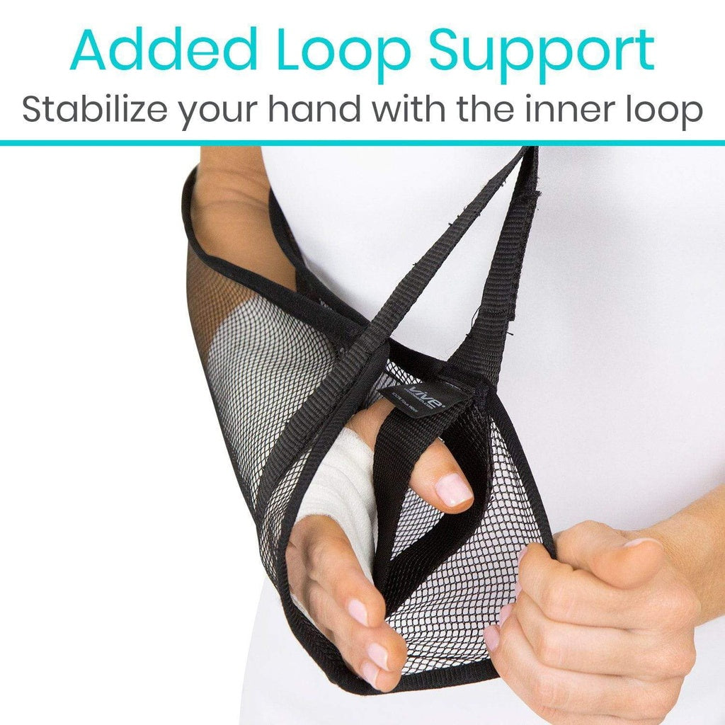 Black wrist support brace with text on added loop support