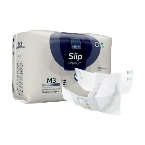 Pack of Abena Slip Premium M3 adult diapers on a white background