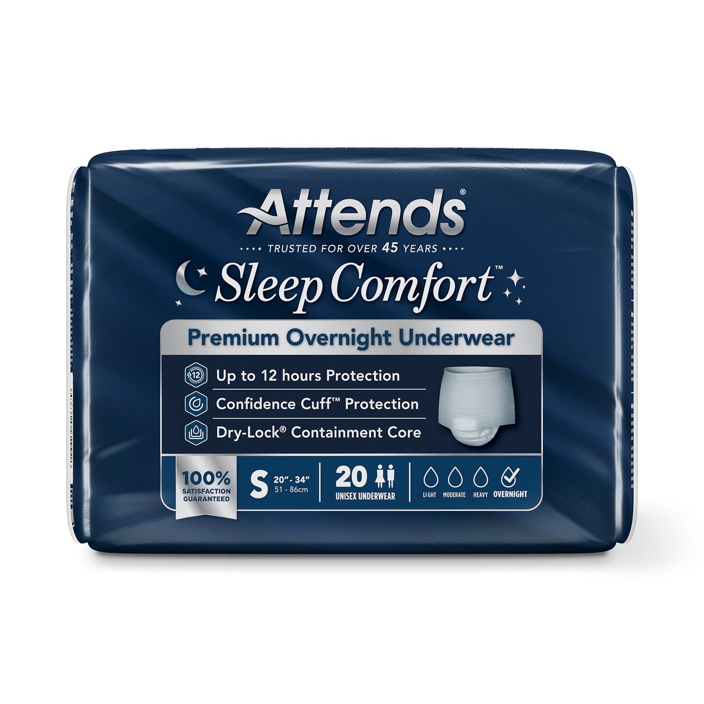 Attends Sleep Comfort premium overnight underwear packaging on a white background