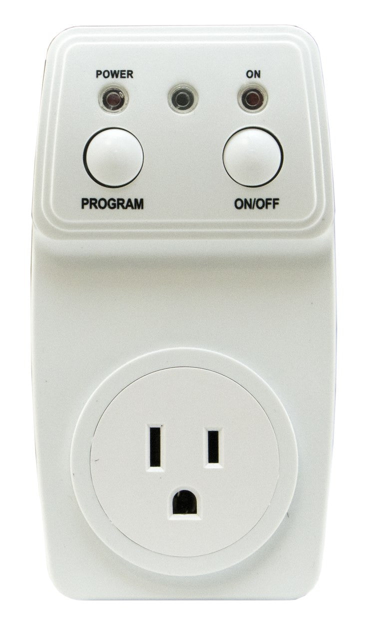 White electrical outlet with control buttons on a white background