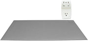 Gray heating pad with a white power outlet on a white background