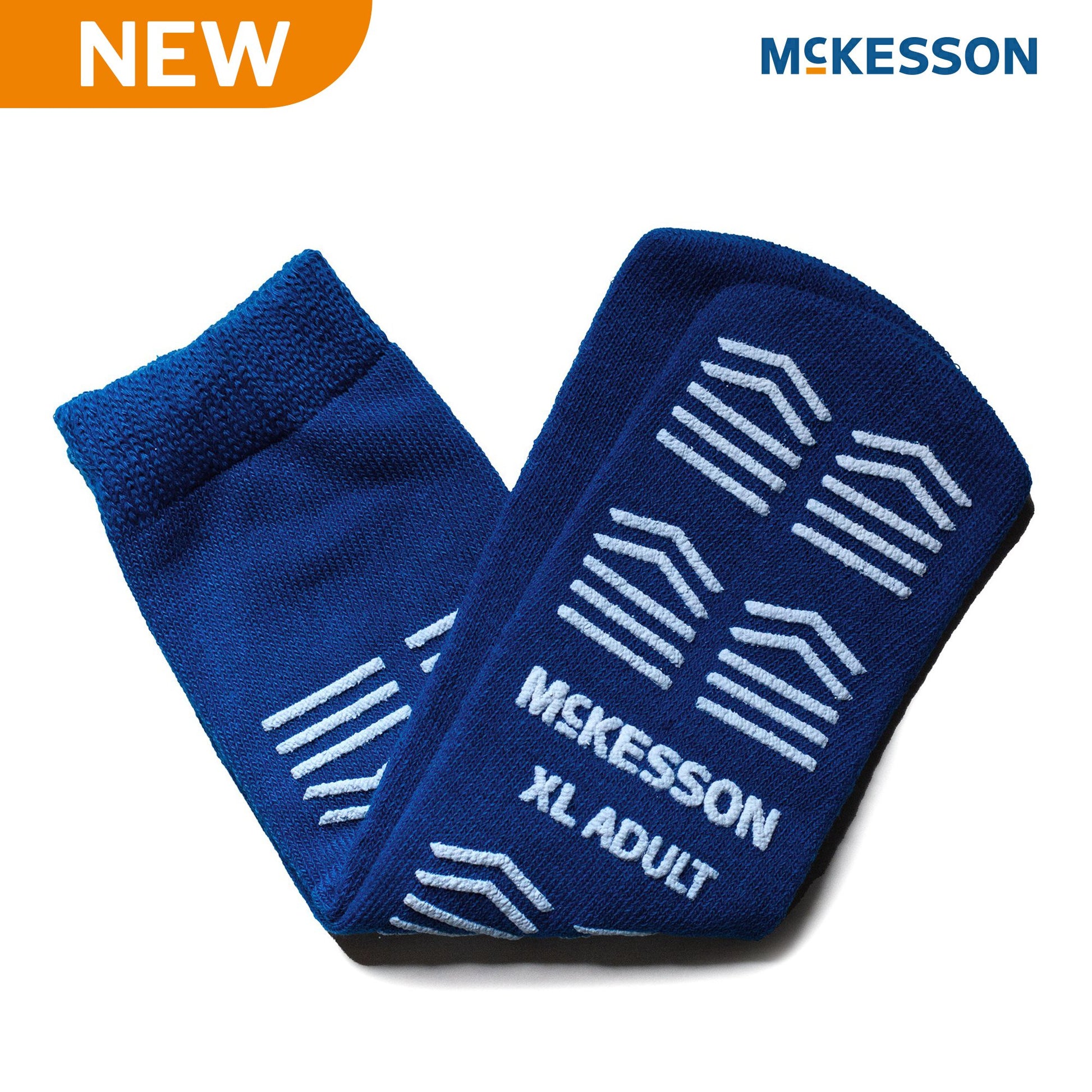 Blue McKesson socks with text on a white background
