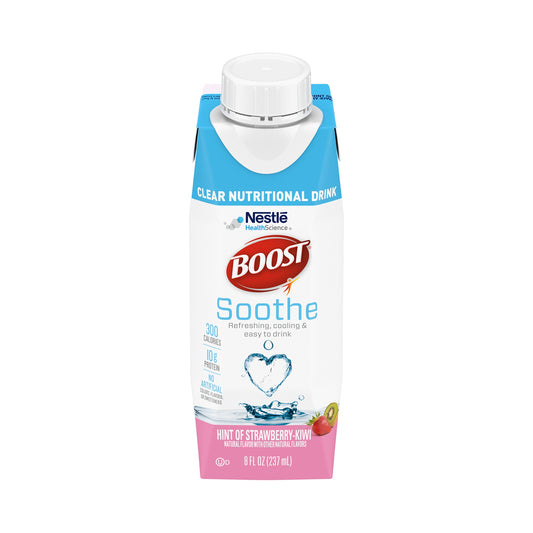 Nestle Boost Soothe clear nutritional drink package on a white background