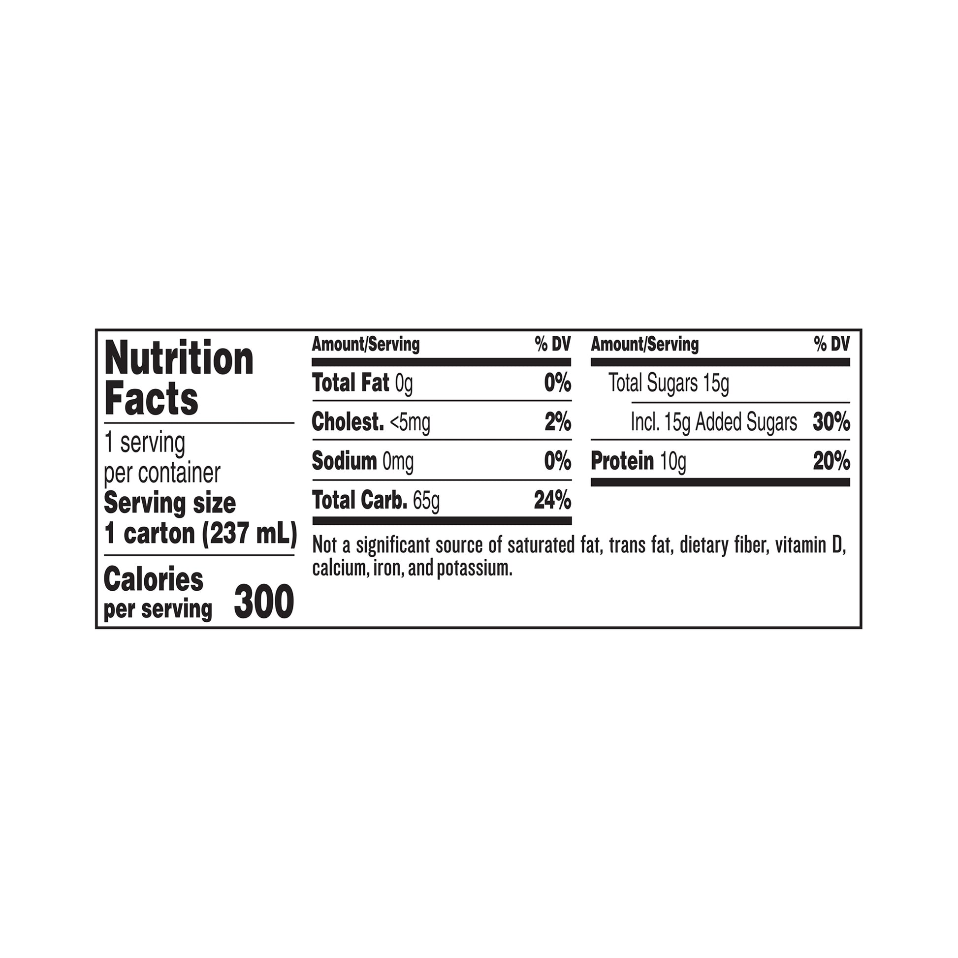 Nutrition facts label for a product with detailed information on calories, fat, sugars, and other nutrients per serving.