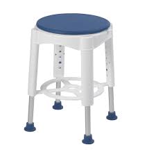 White stool with a blue seat on a white background