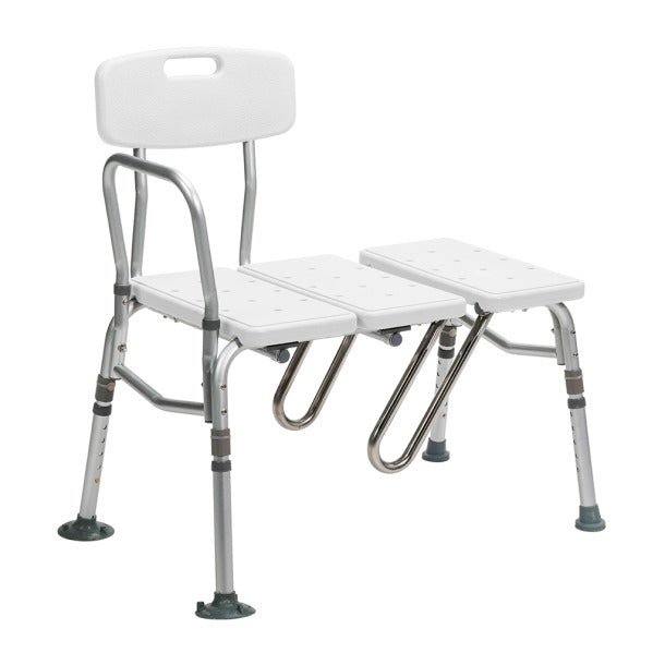 White bath chair with adjustable backrest and footrest on a white background
