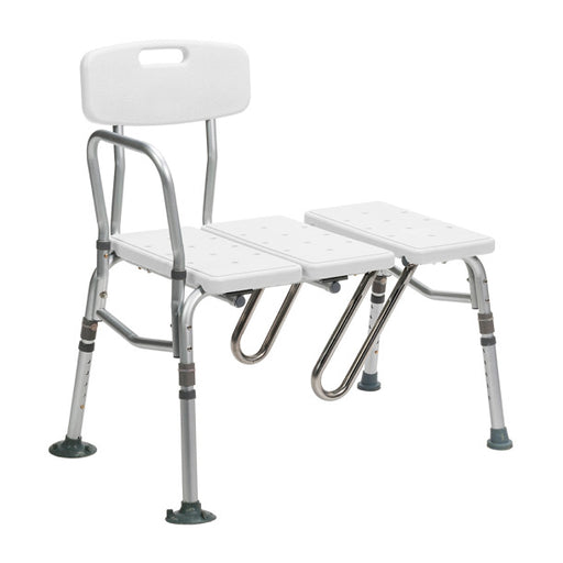 White bath chair with adjustable backrest and footrest on a white background