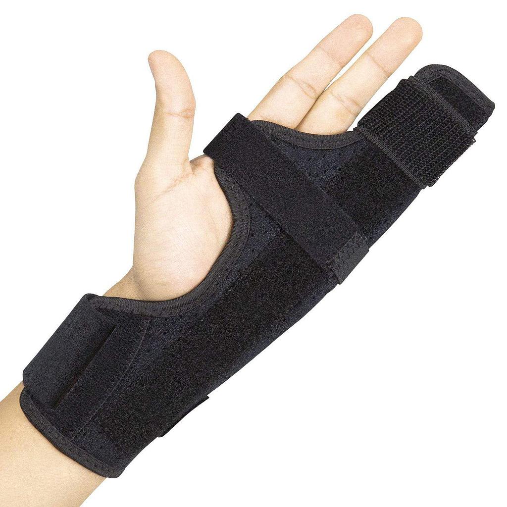 Black wrist support brace on a white background