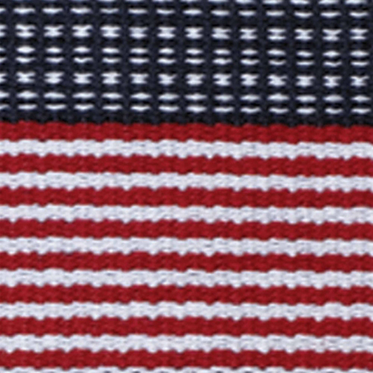 Close-up of a knitted fabric with red, white, and blue pattern