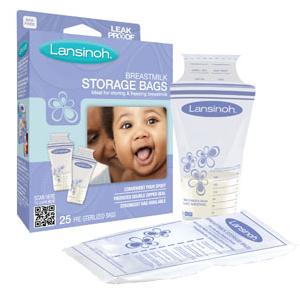 Lansinoh breastmilk storage bags packaging with a child's face on the box.