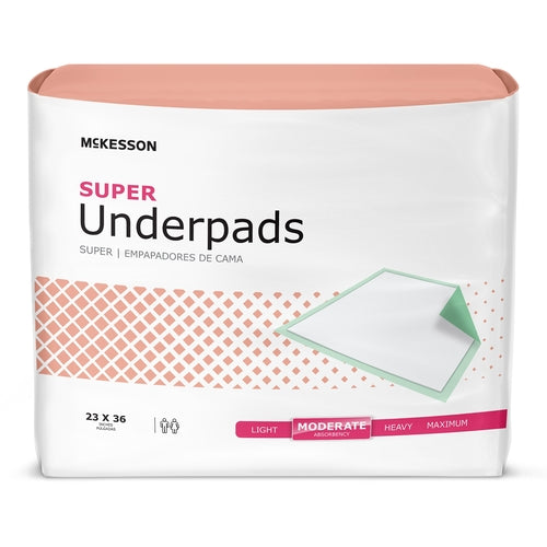Package of McKesson super underpads on a white background