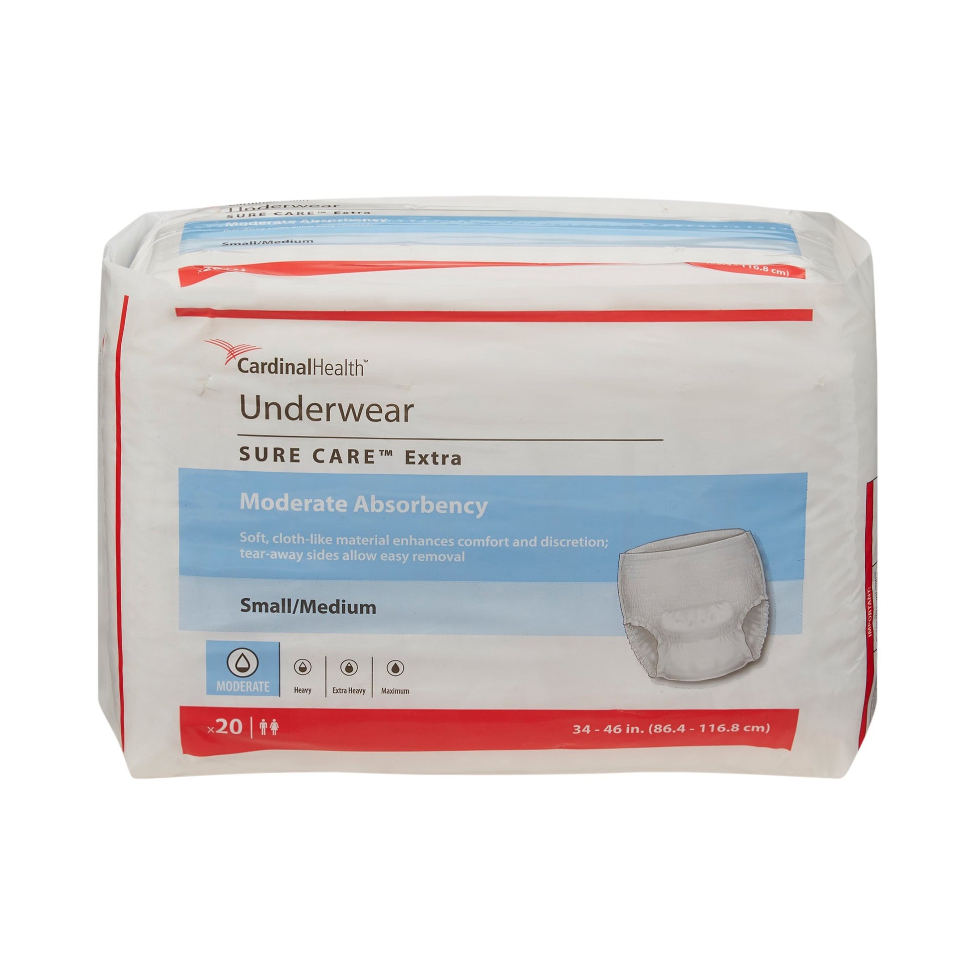 Package of Cardinal Health Sure Care Extra Underwear on a white background