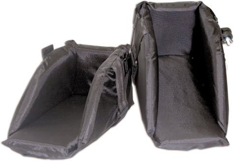 Two black footrests on a white background