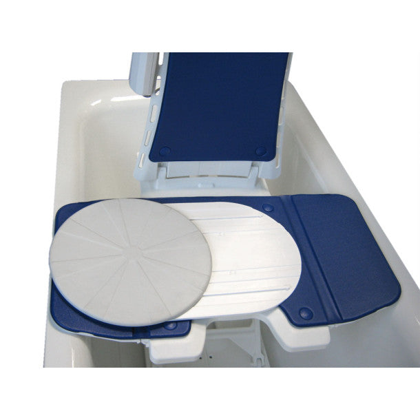 Marine seat with blue and white design on a white background