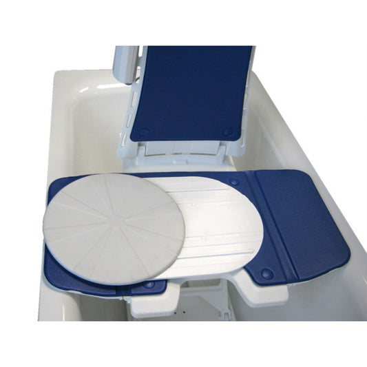 Marine seat with blue and white design on a white background
