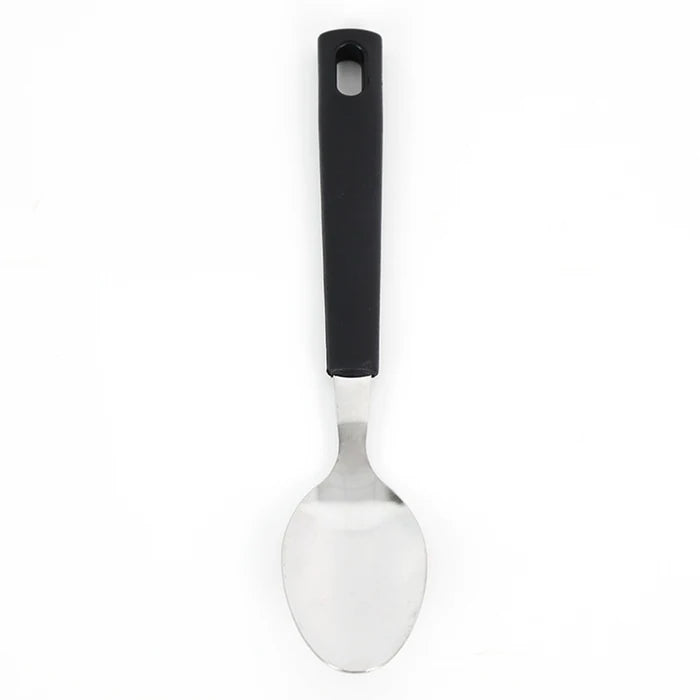 Spoon with black handle on a white background