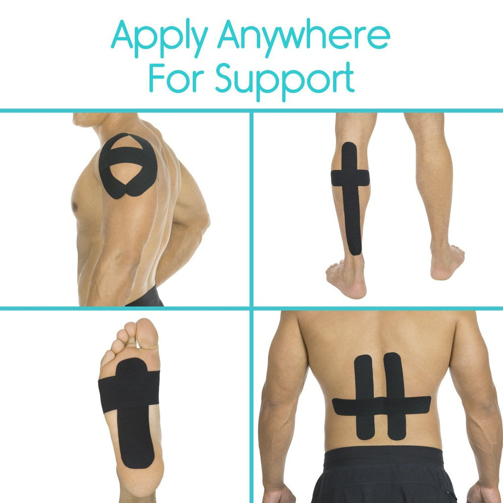 Black tape applied to various parts of a person's body with text 'Apply Anywhere For Support'.