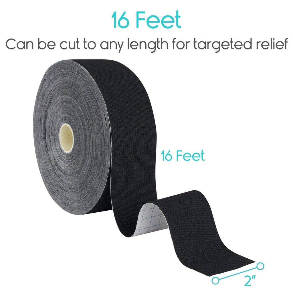 Roll of black tape with text indicating it can be cut to any length for targeted relief.