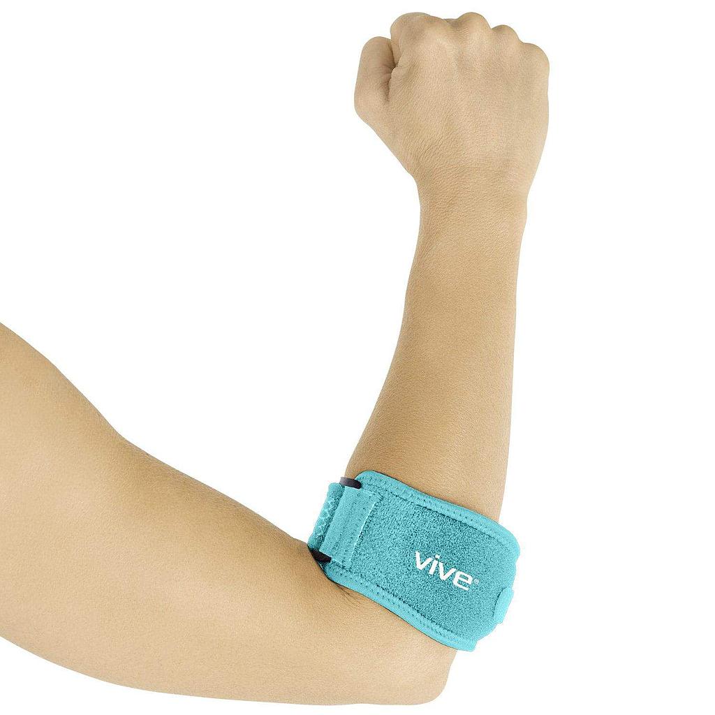 Teal wrist support brace on a person's wrist with 'Vive' branding against a white background
