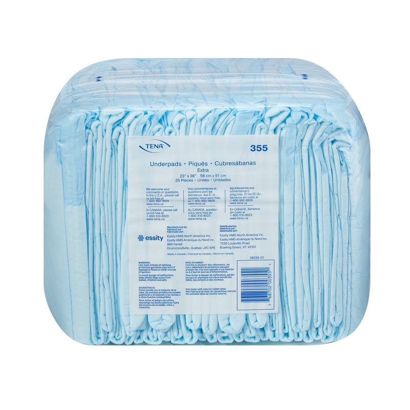 Pack of TENA underpads with label on a white background