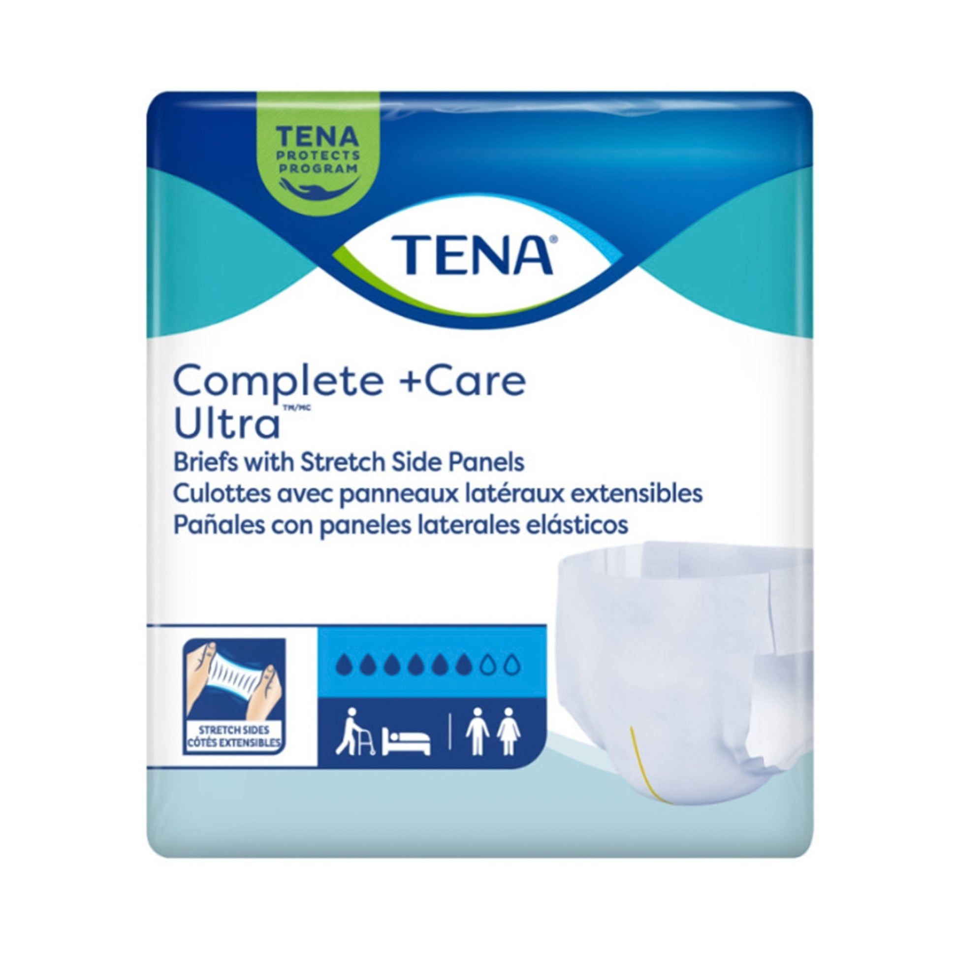TENA Complete + Care Ultra product packaging on a white background
